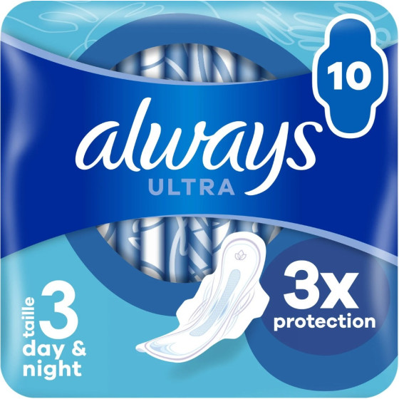 SERVIETTES HYGIÉNIQUES ULTRA DAY NIGHT AVEC AILETTES ALWAYS X10