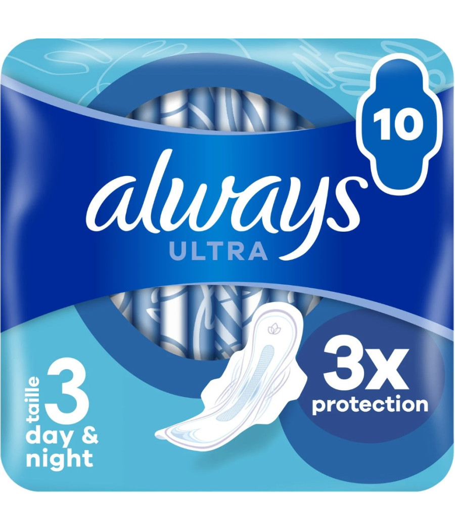 SERVIETTES HYGIÉNIQUES ULTRA DAY NIGHT AVEC AILETTES ALWAYS X10