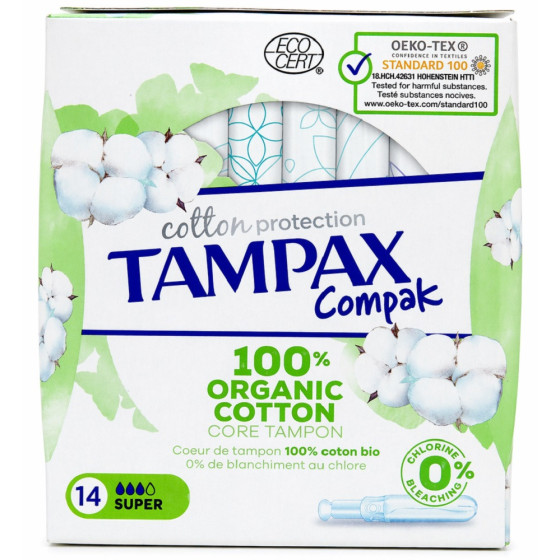 TAMPONS COMPAK AVEC APPLICATEUR COTON BIO TAMPAX X14