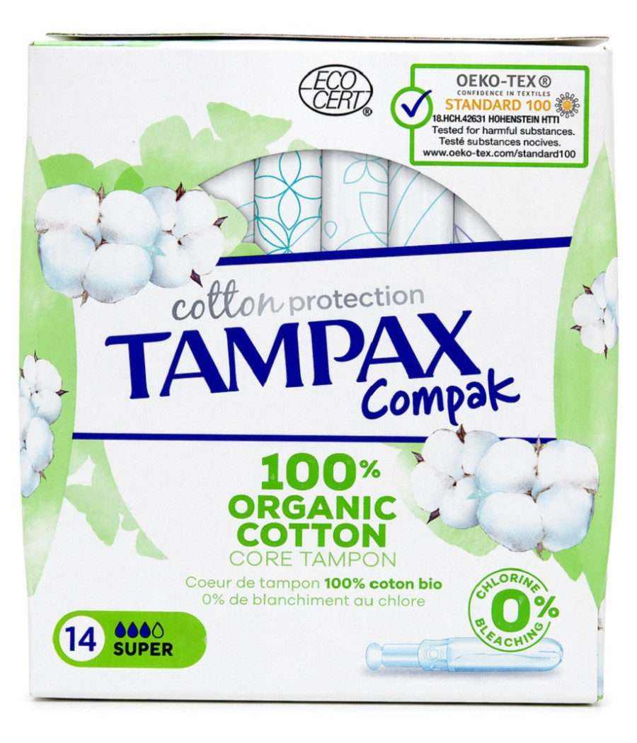 TAMPONS COMPAK AVEC APPLICATEUR COTON BIO TAMPAX X14