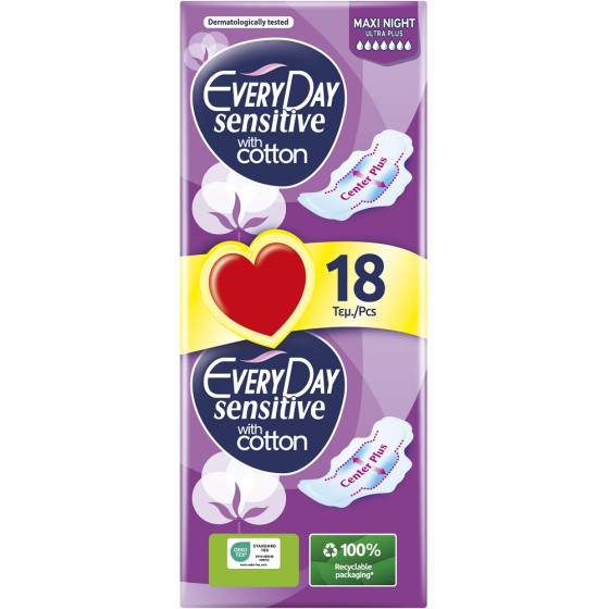 SERVIETTE HYGIÉNIQUE SENSITIVE MAXI NIGHT ULTRA PLUS EVERYDAY X18