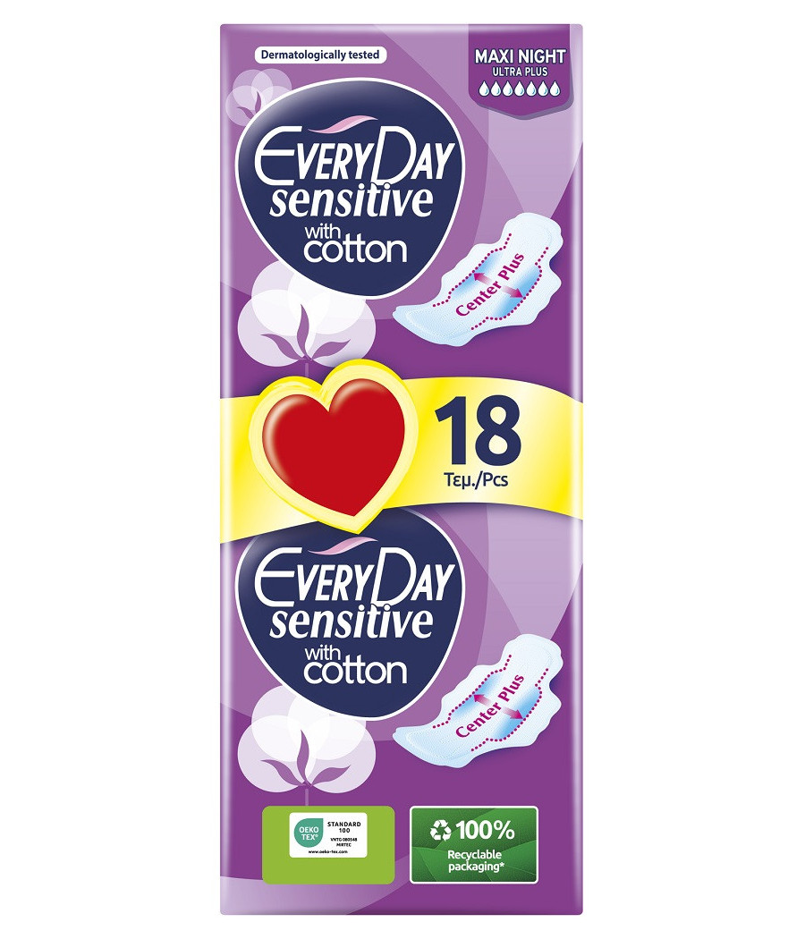 SERVIETTE HYGIÉNIQUE SENSITIVE MAXI NIGHT ULTRA PLUS EVERYDAY X18