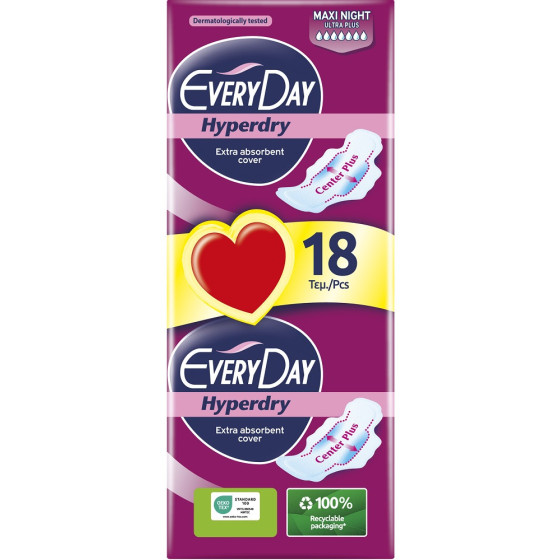 SERVIETTE HYGIÉNIQUE HYPERDRY MAXI NIGHT EVERYDAY X18