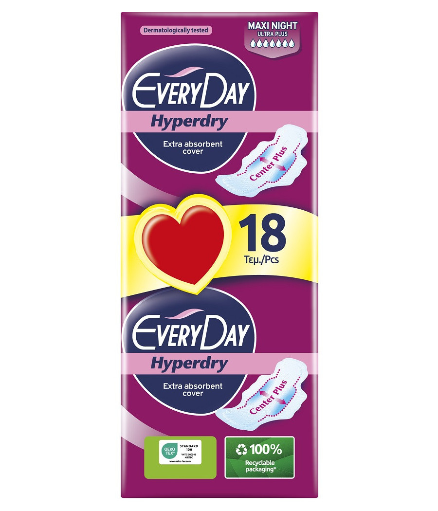SERVIETTE HYGIÉNIQUE HYPERDRY MAXI NIGHT EVERYDAY X18