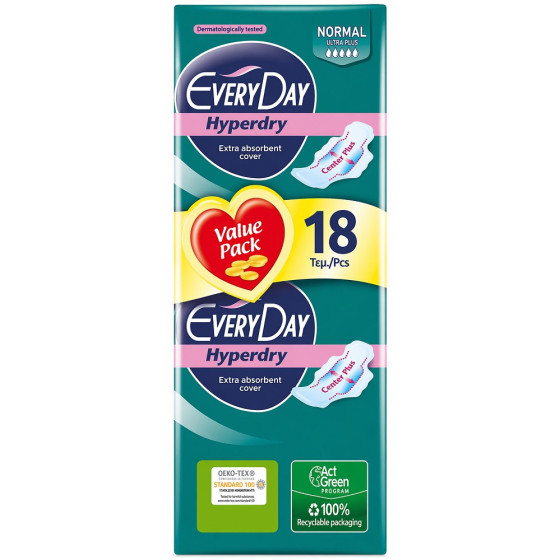 SERVIETTE HYGIÉNIQUE HYPERDRY NORMAL ULTRA PLUS EVERYDAY X18