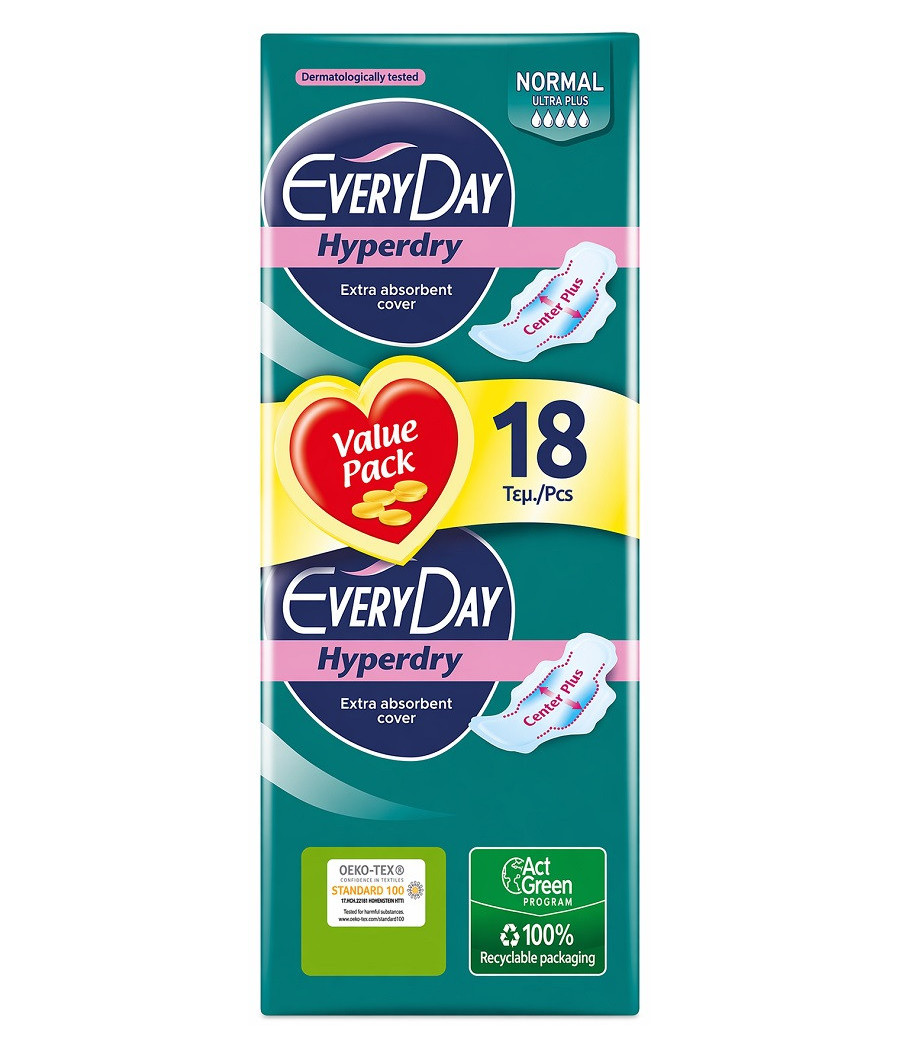 SERVIETTE HYGIÉNIQUE HYPERDRY NORMAL ULTRA PLUS EVERYDAY X18