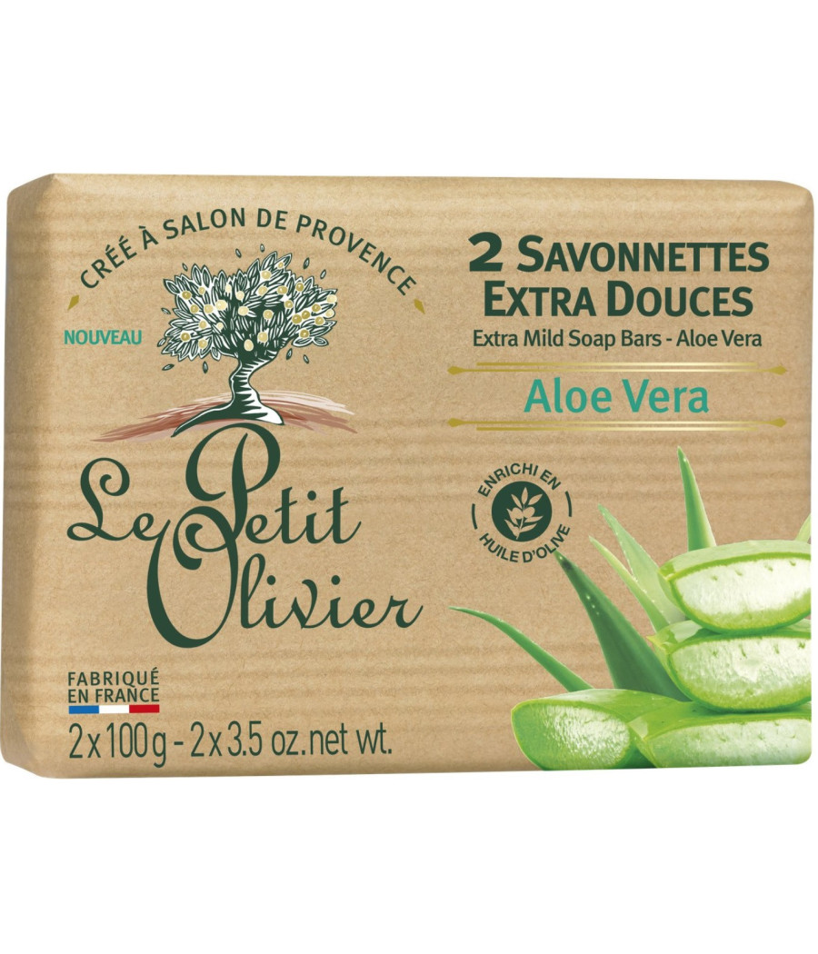 SAVONNETTES EXTRA DOUCES ALOE VERA LE PETIT OLIVIER 2X100G