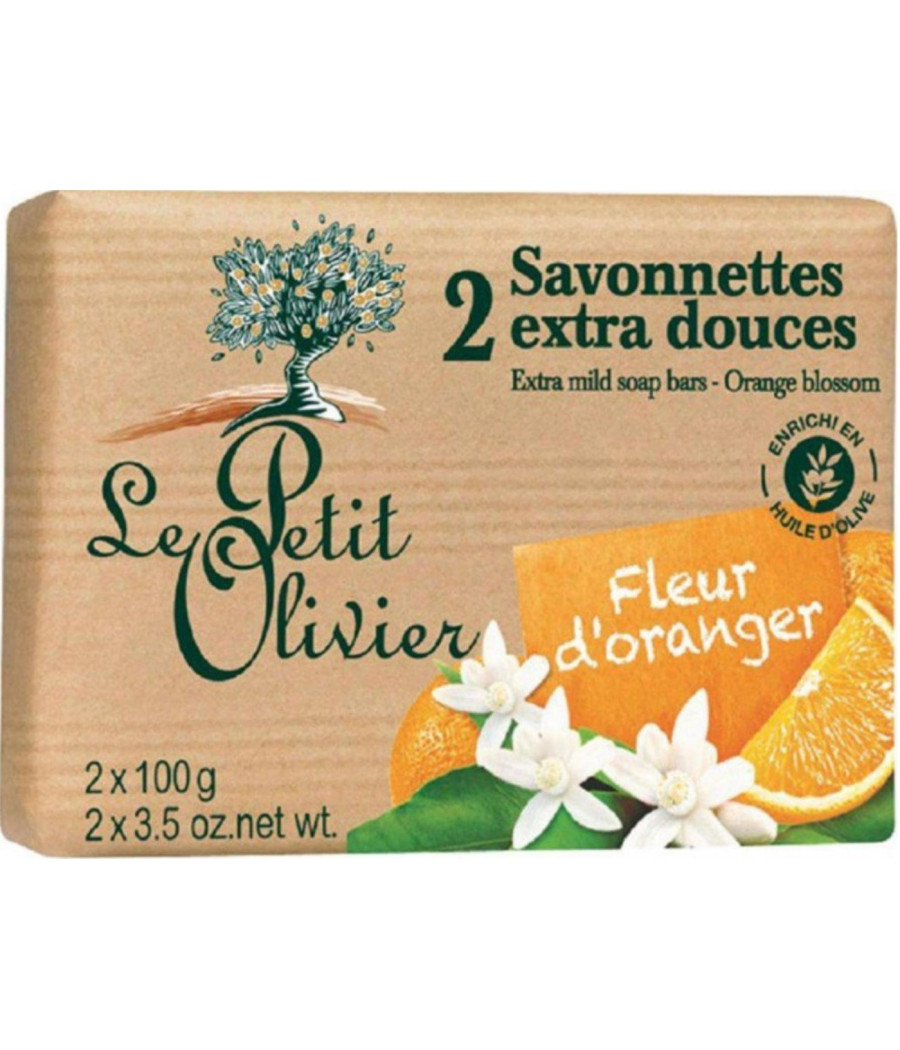 SAVONNETTES EXTRA DOUCES FLEUR D'ORANGER LE PETIT OLIVIER 2X100G