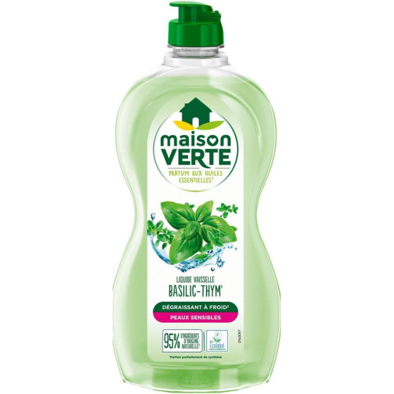 LIQUIDE VAISSELLE HYPOALLERGENIQUE BASILIC THYM DEGRAISSANT MAISON VERTE  500ML