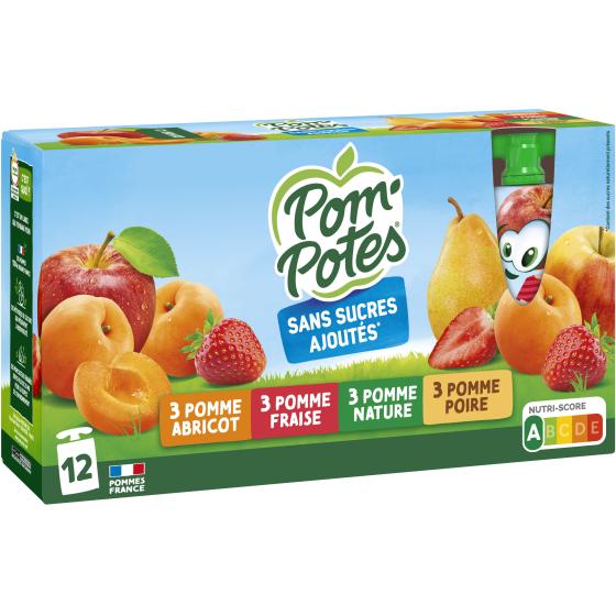 COMPOTES POM POTES POMME POIRE ABRICOT FRAISE 12 X 90G