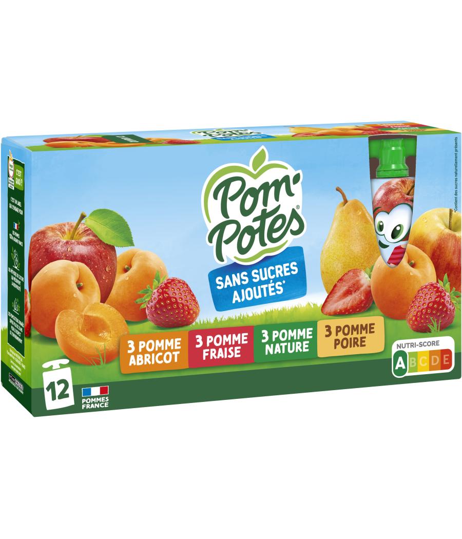 COMPOTES POM POTES POMME POIRE ABRICOT FRAISE 12 X 90G