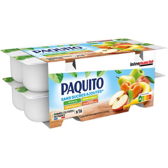 COMPOTES PAQUITO POMME POIRE BANANE PÊCHE ABRICOT 16 X 100G