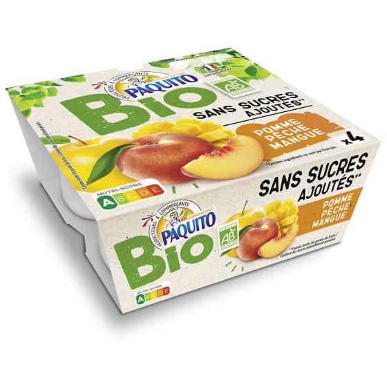 COUPELLES PUREE DE FRUITS POMMES PECHES MANGUES SSA BIO PAQUITO 4 X 100G 400G