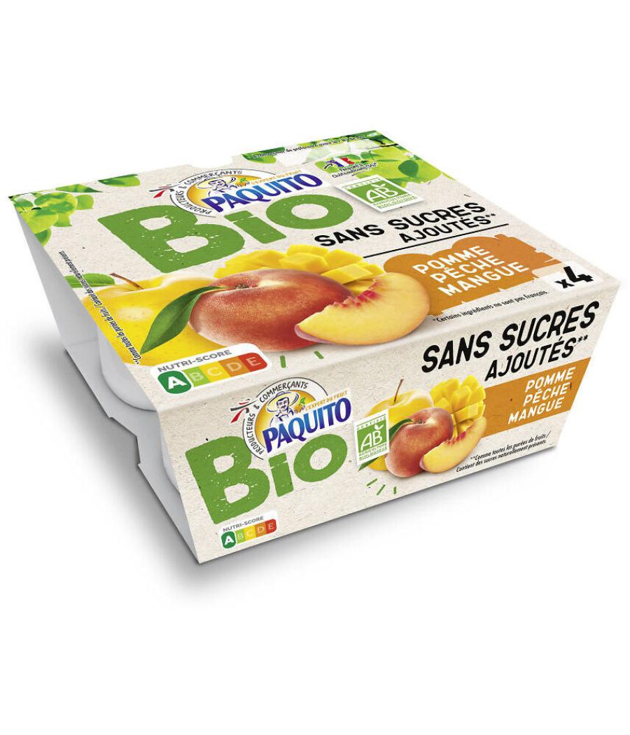COUPELLES PUREE DE FRUITS POMMES PECHES MANGUES SSA BIO PAQUITO 4 X 100G 400G