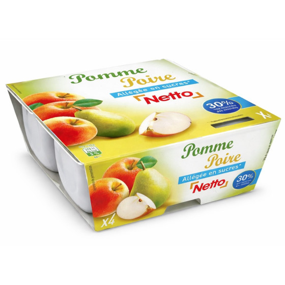 COMPOTE DE FRUITS POMMES POIRES ALLEGEE EN SUCRES NETTO 4X100G 400G