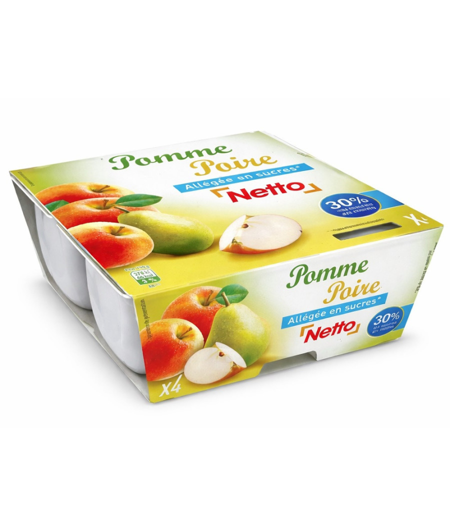 COMPOTE DE FRUITS POMMES POIRES ALLEGEE EN SUCRES NETTO 4X100G 400G