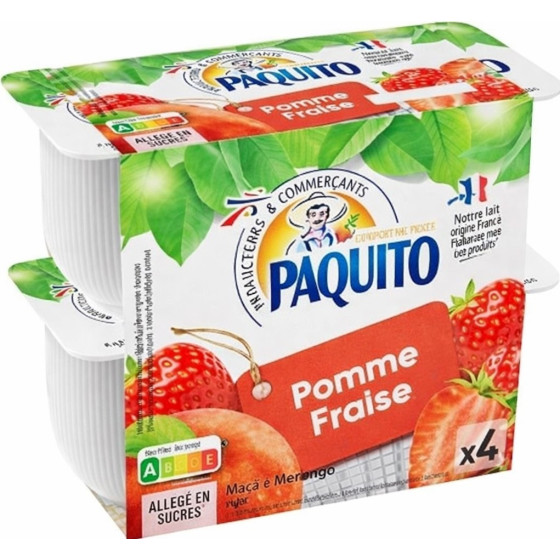 COMPOTE DE POMMES FRAISES ALLEGEE EN SUCRES PAQUITO 4 X 100G 400G