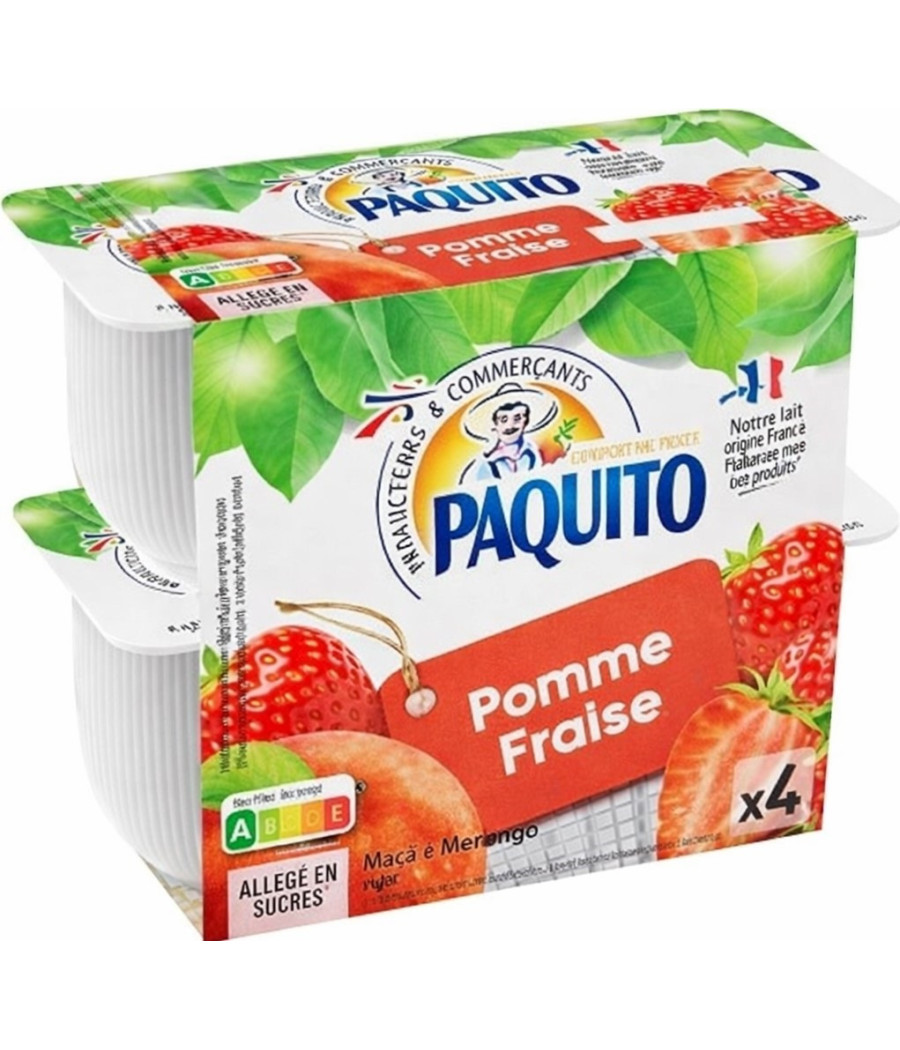 COMPOTE DE POMMES FRAISES ALLEGEE EN SUCRES PAQUITO 4 X 100G 400G