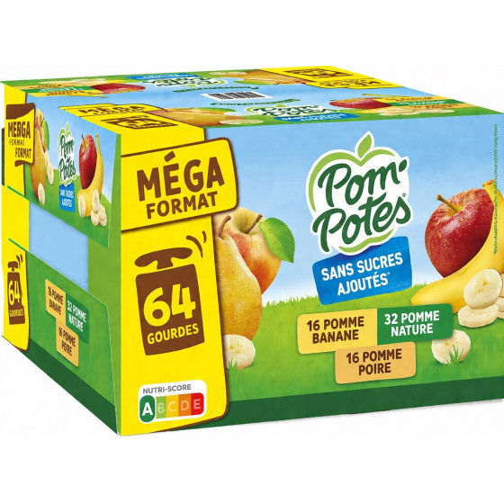 COMPOTES POM POTES POMME POIRE BANANE FORMAT FAMILIAL 64 X 90G