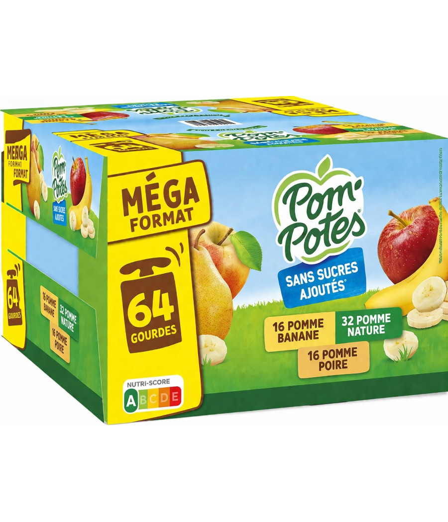 COMPOTES POM POTES POMME POIRE BANANE FORMAT FAMILIAL 64 X 90G