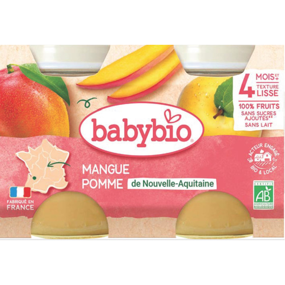 COMPOTE BÉBÉ BABYBIO MANGUE ET POMME 4 MOIS 2 X 130G