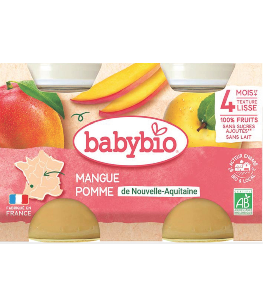 COMPOTE BÉBÉ BABYBIO MANGUE ET POMME 4 MOIS 2 X 130G