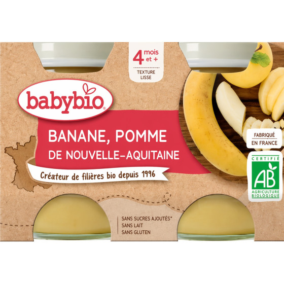 COMPOTE BÉBÉ BABYBIO BANANE ET POMME 4 MOIS 2 X 130G