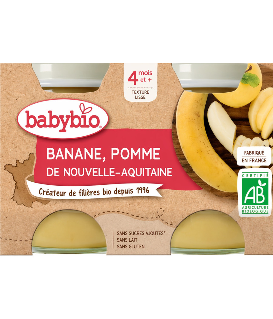 COMPOTE BÉBÉ BABYBIO BANANE ET POMME 4 MOIS 2 X 130G