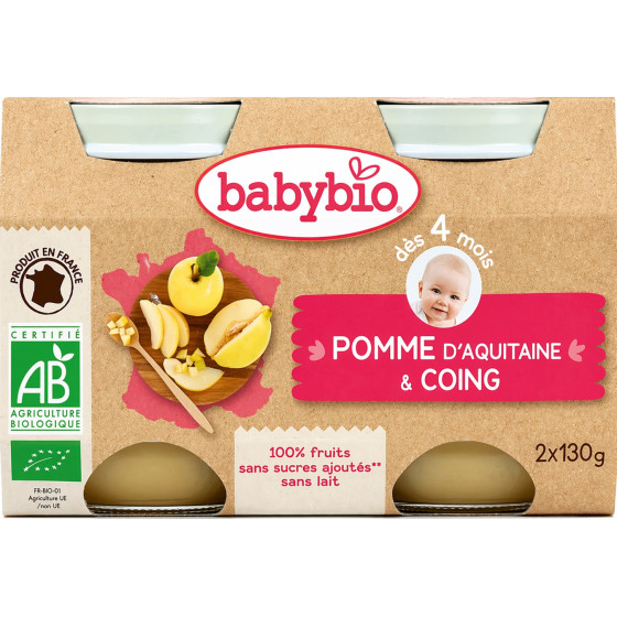 COMPOTE BÉBÉ BABYBIO POMME ET COING 4 MOIS 2 X 130G