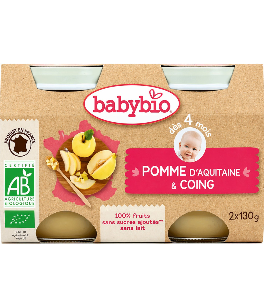 COMPOTE BÉBÉ BABYBIO POMME ET COING 4 MOIS 2 X 130G