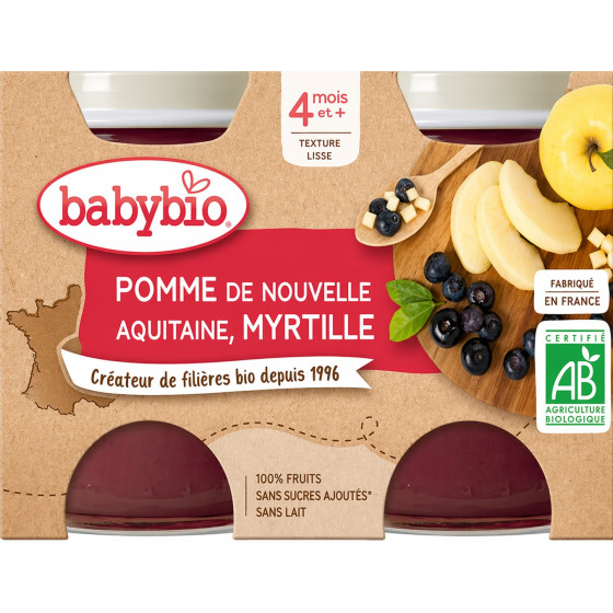 COMPOTE BABYBIO BÉBÉ POMME ET MYRTILLE 4 MOIS 2 X 130G