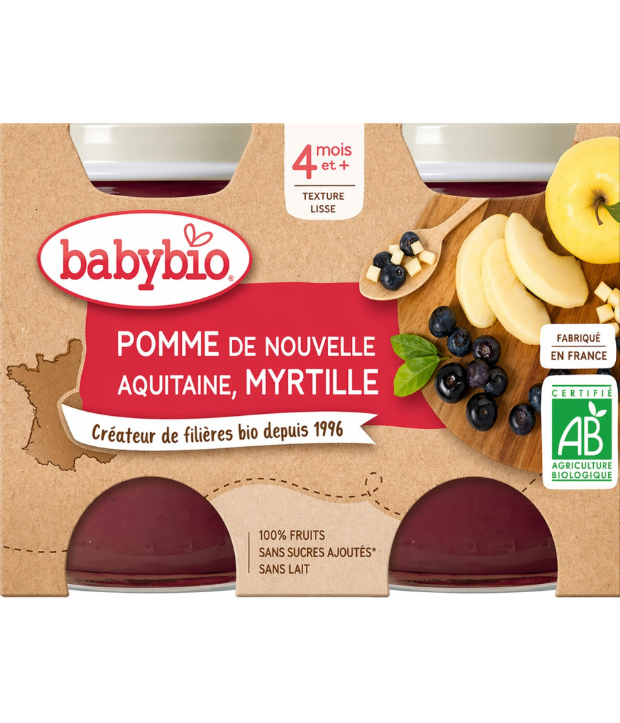 COMPOTE BABYBIO BÉBÉ POMME ET MYRTILLE 4 MOIS 2 X 130G