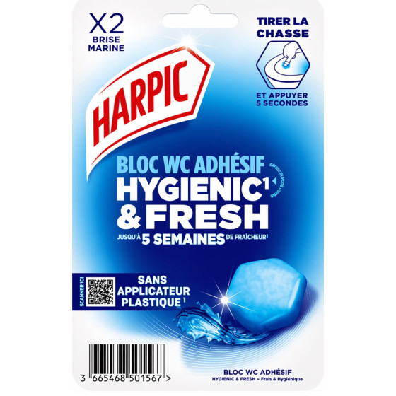 BLOC WC ADHESIF HYGIENIC ET FRESH BRISE MARINE HARPIC X2