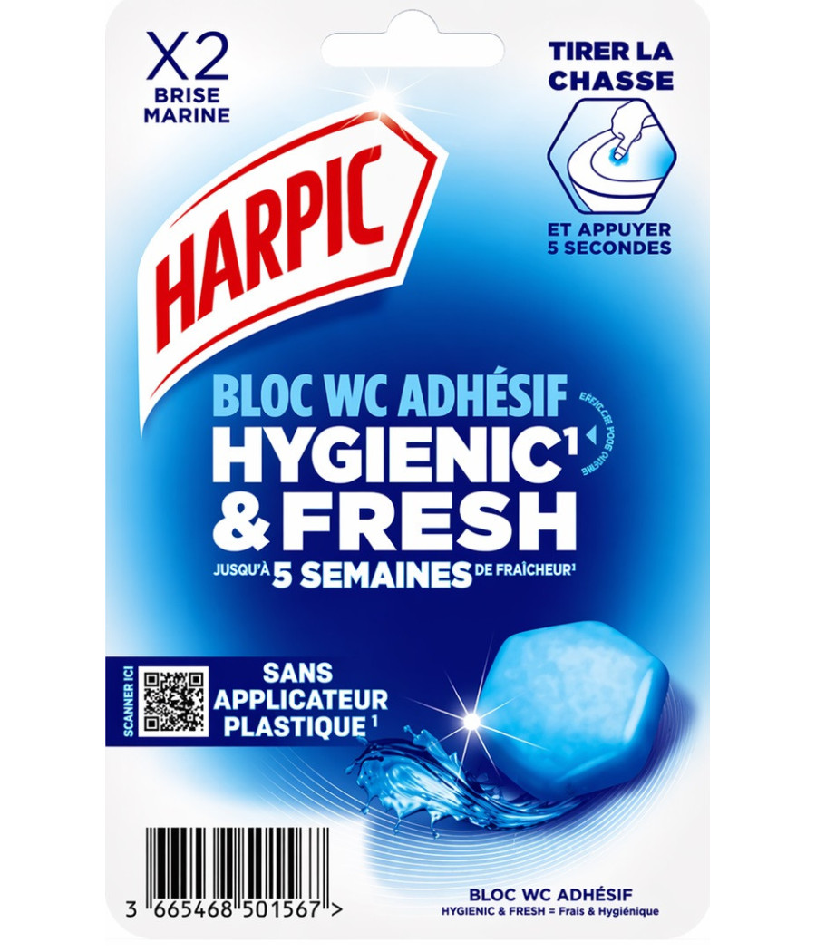 BLOC WC ADHESIF HYGIENIC ET FRESH BRISE MARINE HARPIC X2