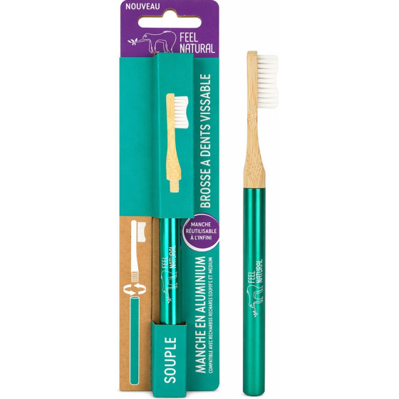 BROSSE A DENTS SOUPLE RECHARGEABLE VISSABLE EN ALUMINIUM VERT FEEL NATURAL