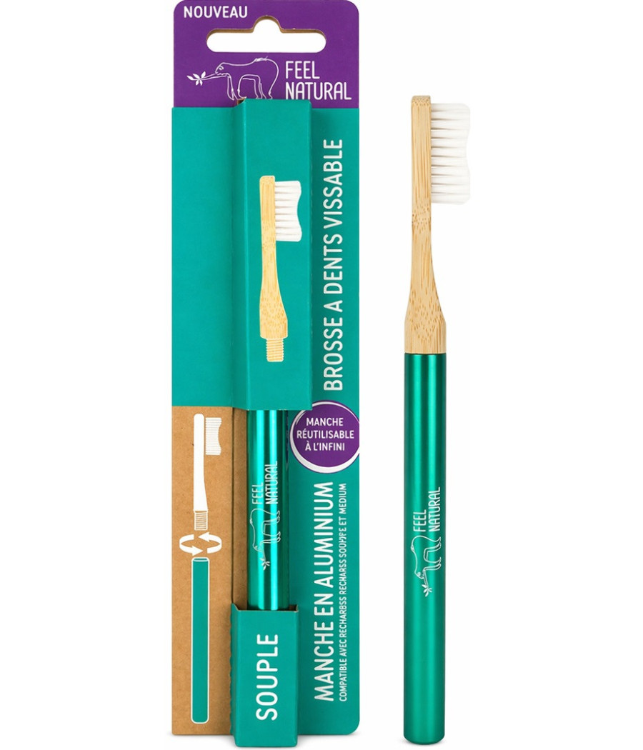 BROSSE A DENTS SOUPLE RECHARGEABLE VISSABLE EN ALUMINIUM VERT FEEL NATURAL