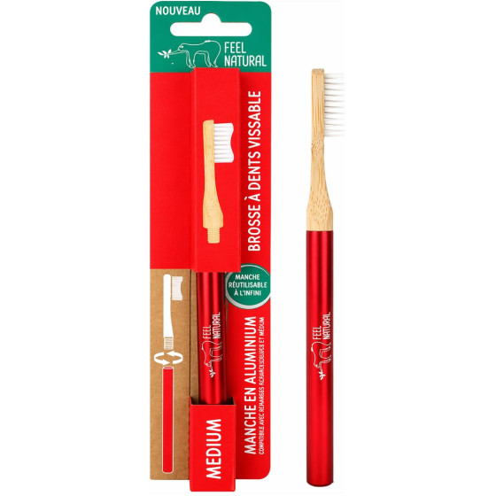 BROSSE A DENTS MEDIUM RECHARGEABLE VISSABLE EN ALUMINUM ROUGE FEEL NATURAL