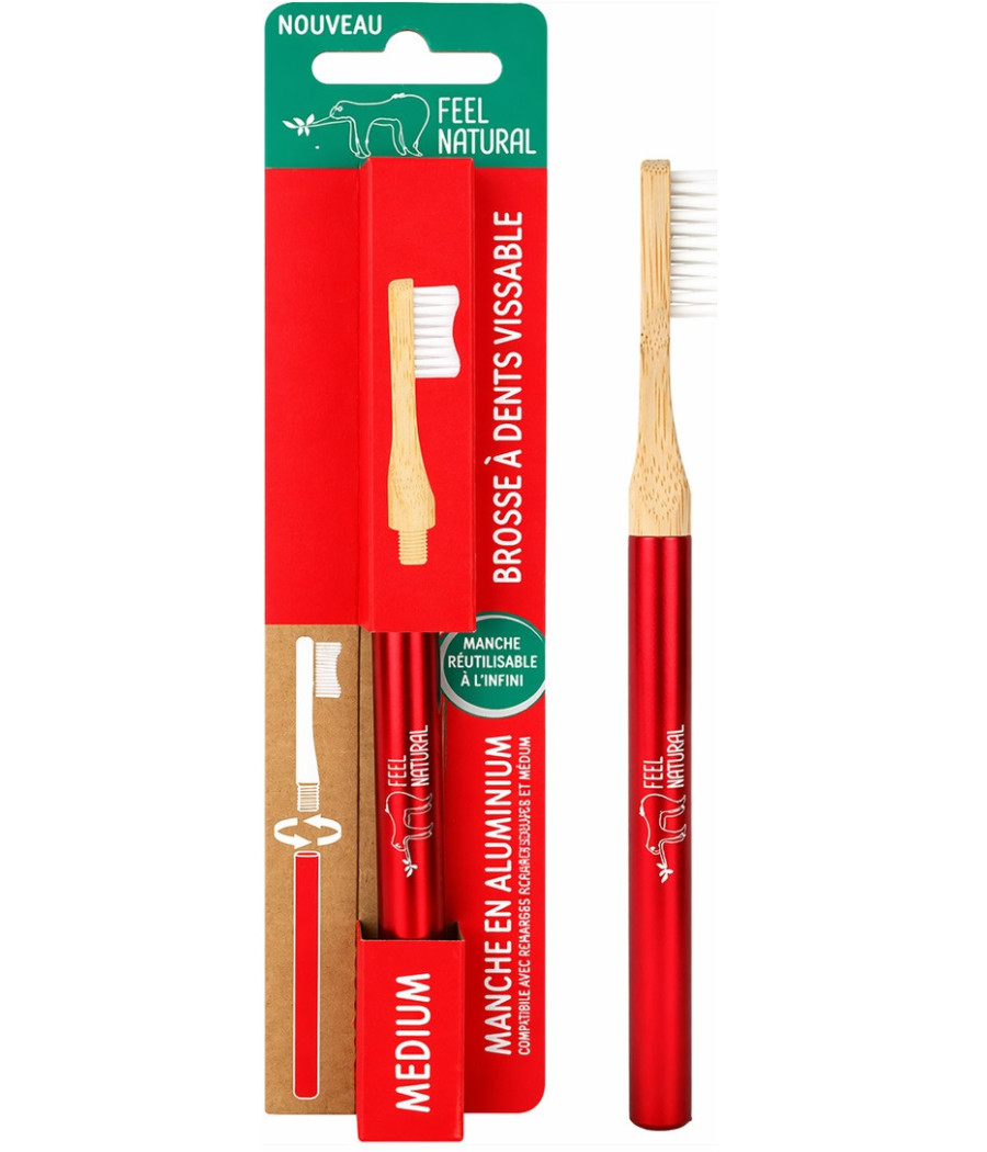 BROSSE A DENTS MEDIUM RECHARGEABLE VISSABLE EN ALUMINUM ROUGE FEEL NATURAL