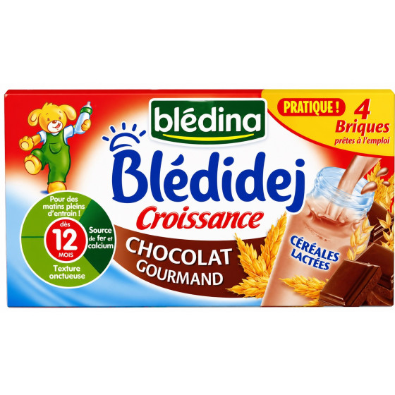 CEREALES LACTÉES BEBE BLEDIDEJ CROISSANCE SAVEUR CHOCOLAT GOURMAND BLEDINA 4X250ML