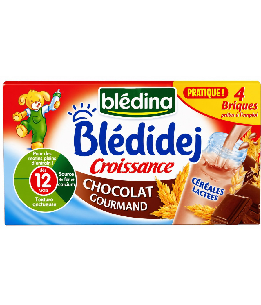 CEREALES LACTÉES BEBE BLEDIDEJ CROISSANCE SAVEUR CHOCOLAT GOURMAND BLEDINA 4X250ML