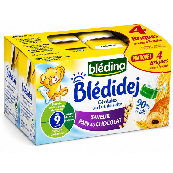 CÉRÉALES BÉBÉ BLÉDINA BLÉDIDEJ SAVEUR PAIN AU CHOCOLAT DÈS 9 MOIS 4 X 250ML