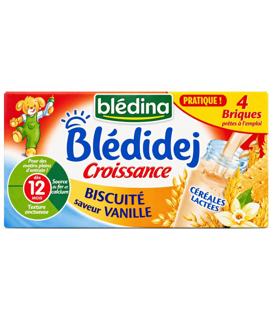 CÉRÉALES LACTÉES BÉBÉ BLEDIDEJ CROISSANCE BISCUITÉ SAVEUR VANILLE BLEDINA 4X250ML