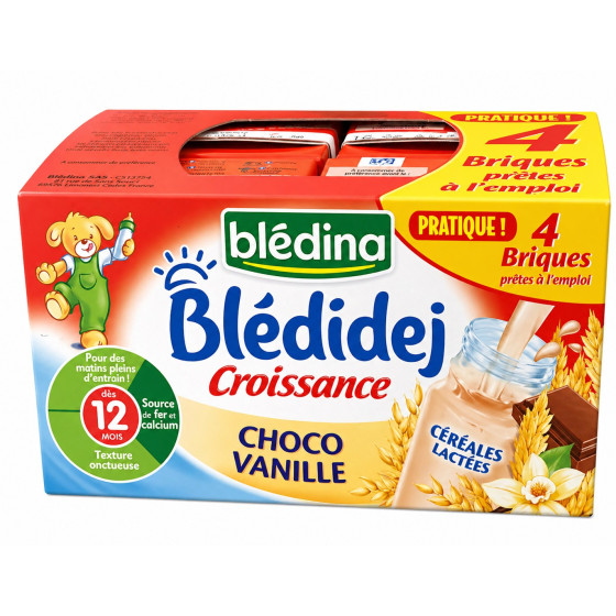 CÉRÉALES BÉBÉ BLÉDINA BLÉDIDEJ CROISSANCE CHOCO VANILLE 4 X 250ML