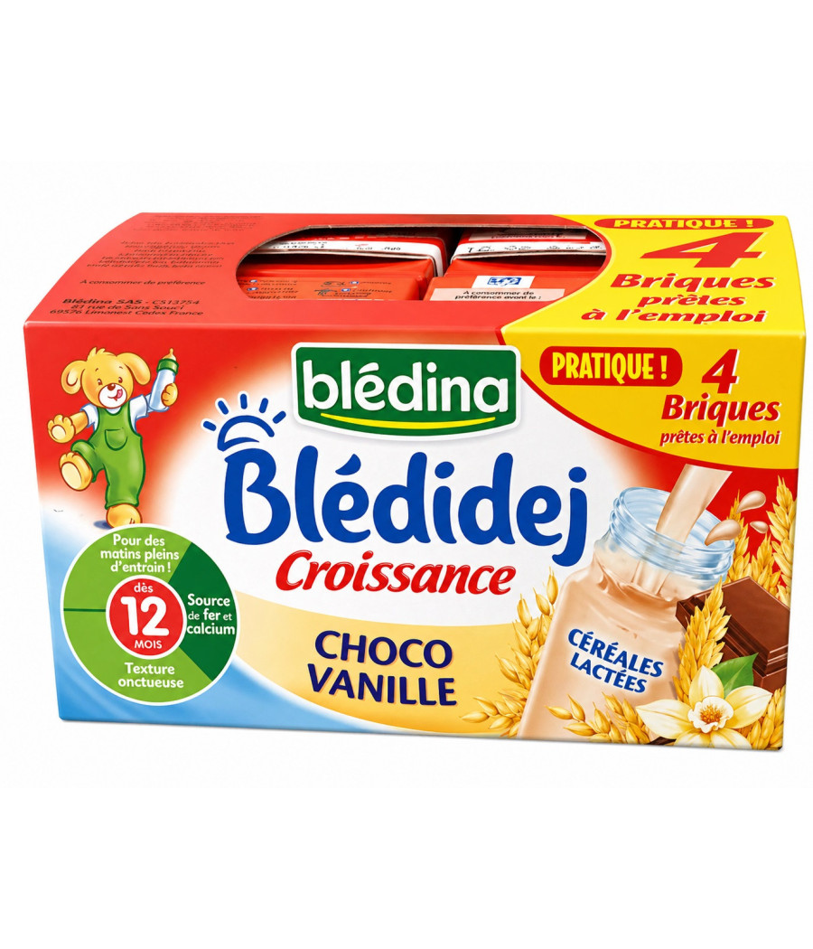 CÉRÉALES BÉBÉ BLÉDINA BLÉDIDEJ CROISSANCE CHOCO VANILLE 4 X 250ML
