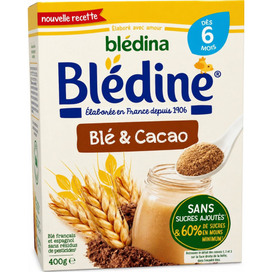 CÉRÉALES BÉBÉ BLÉDINA BLÉDINE BLÉ ET CACAO DÈS 6 MOIS 400G