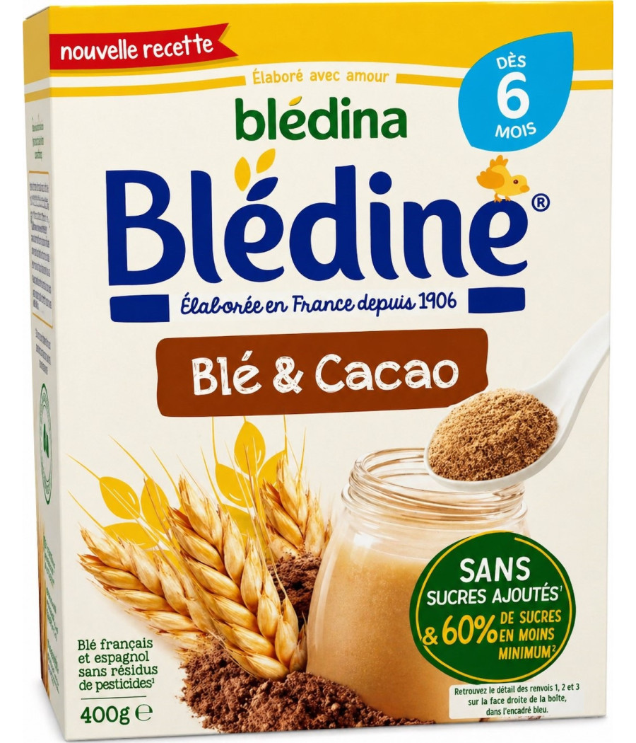CÉRÉALES BÉBÉ BLÉDINA BLÉDINE BLÉ ET CACAO DÈS 6 MOIS 400G