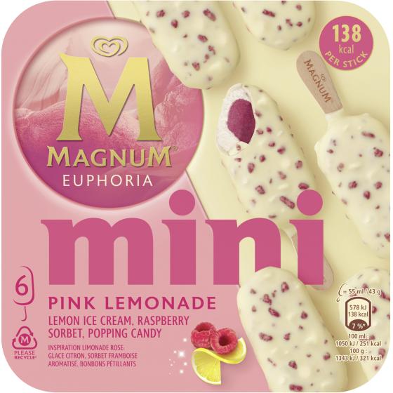 GLÂCES BATONNETS MAGNUM EUPHORIA MINI PINK LEMONADE X6 258G