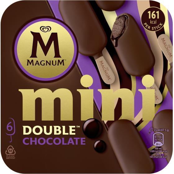 GLÂCES BATONNETS MAGNUM MINI DOUBLE CHOCOLATE X6 285G