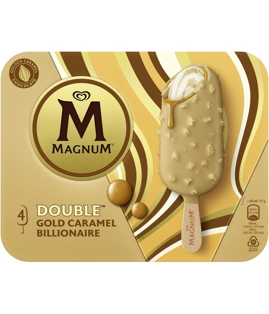 GLÂCES BATONNETS MAGNUM DOUBLE GOLD CARAMEL BILLIONAIRE X4 284G