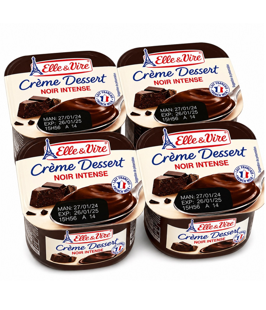 CREME DESSERT CHOCOLAT NOIR INTENSE ELLE & VIRE 4X100G